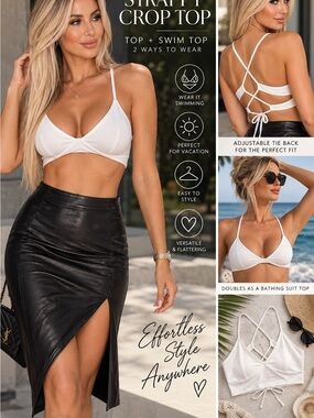 🤍 White Strappy Crop Top / Swim Top 🤍  Size Small
